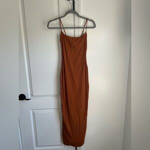 Skims rust colored soft lounge slip dress